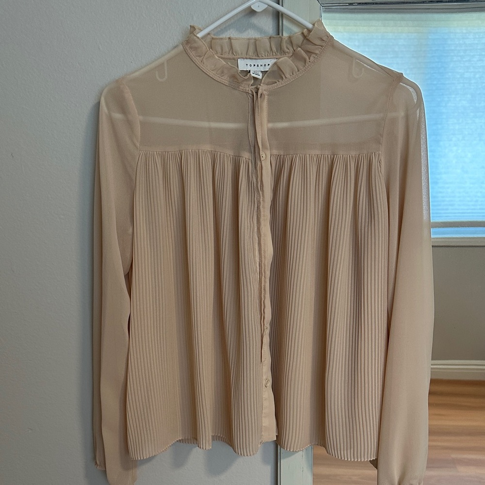 Topshop Beige Pleated Blouse